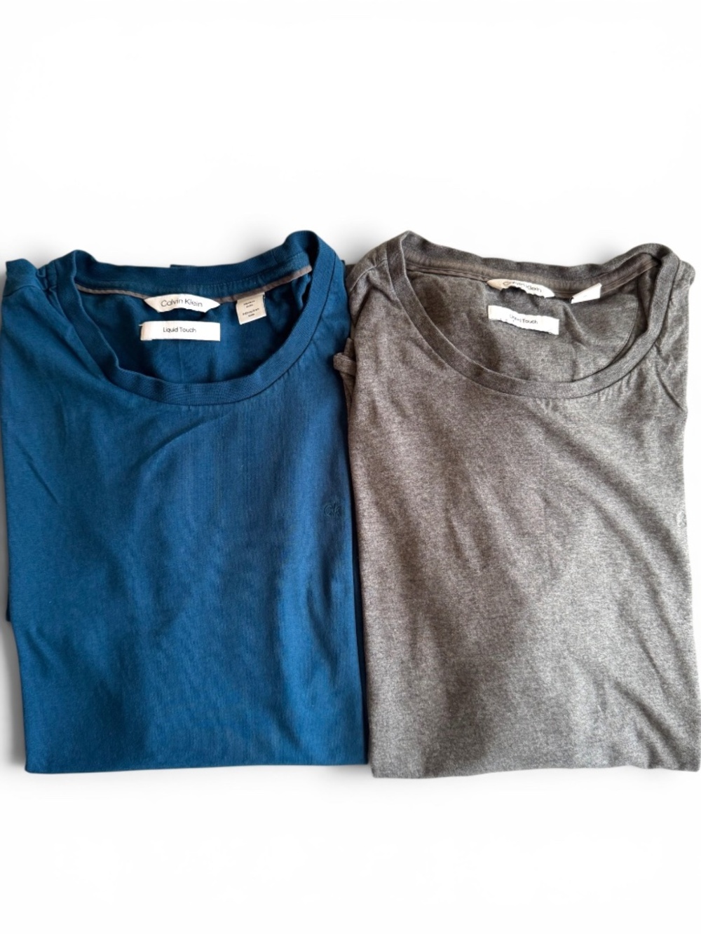 CALVIN KLEIN Set of 2 Liquid Touch T-Shirts Blue Gray Crew Neck Cotton L/G
